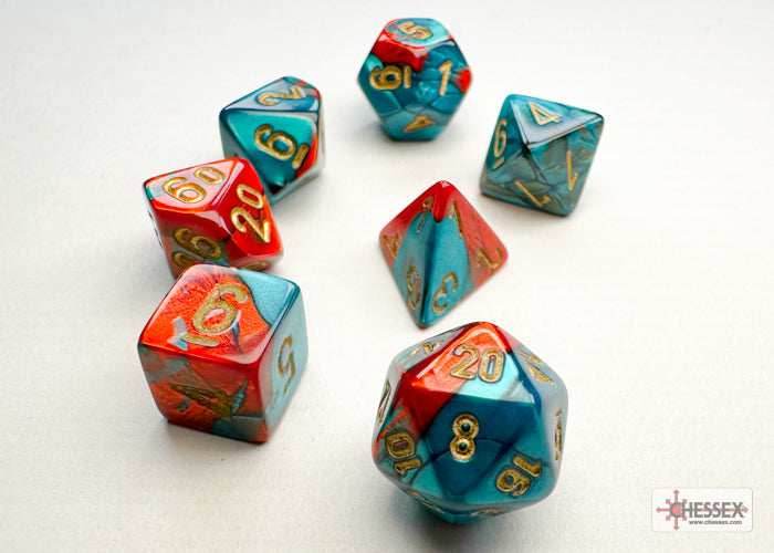 Gemini Red-Teal/gold Mini-Polyhedral 7-Die Set (Mini Poly Release 3) - 