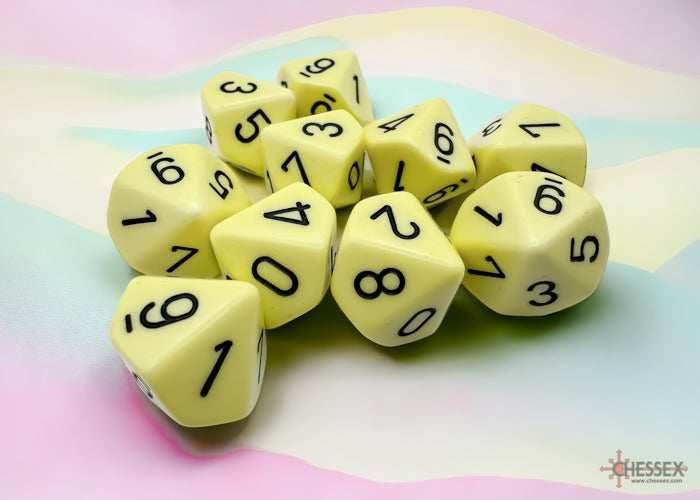 Opaque Pastel Yellow/back | 7-Dice, 16mm, 12mm, d10s by Chessex - Tens d10