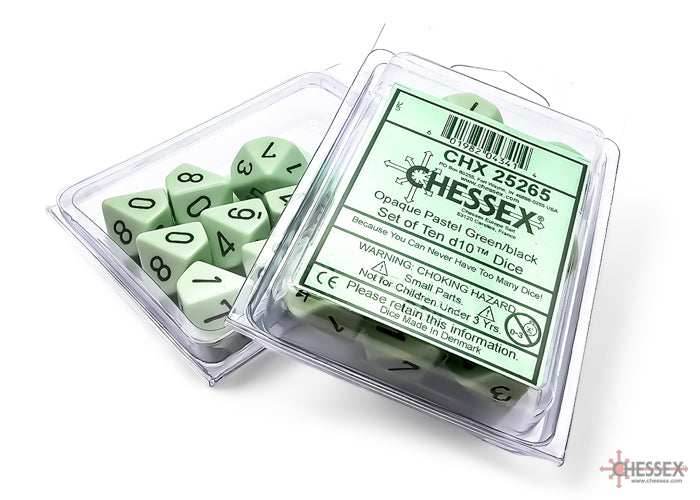 Opaque Pastel Green/back | 7-Dice, 16mm, 12mm, d10s by Chessex - Tens d10