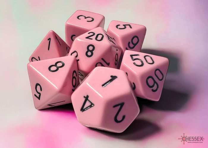 Opaque Pastel Pink/back | 7-Dice, 16mm, 12mm, d10s by Chessex - 7-Dice Set
