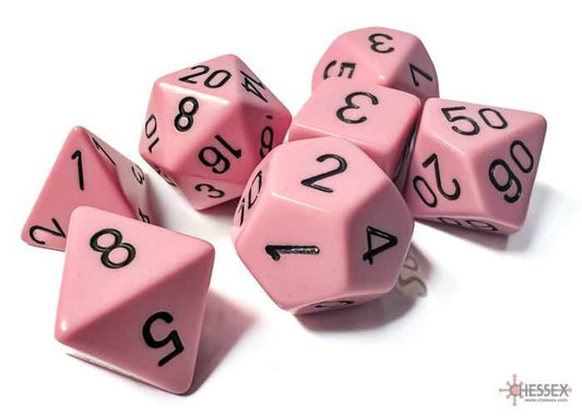 Opaque Pastel Pink/back | 7-Dice, 16mm, 12mm, d10s by Chessex - 7-Dice Set