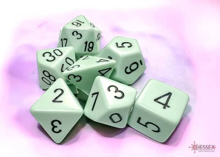 Opaque Pastel Green/back | 7-Dice, 16mm, 12mm, d10s by Chessex - 7-Dice Set