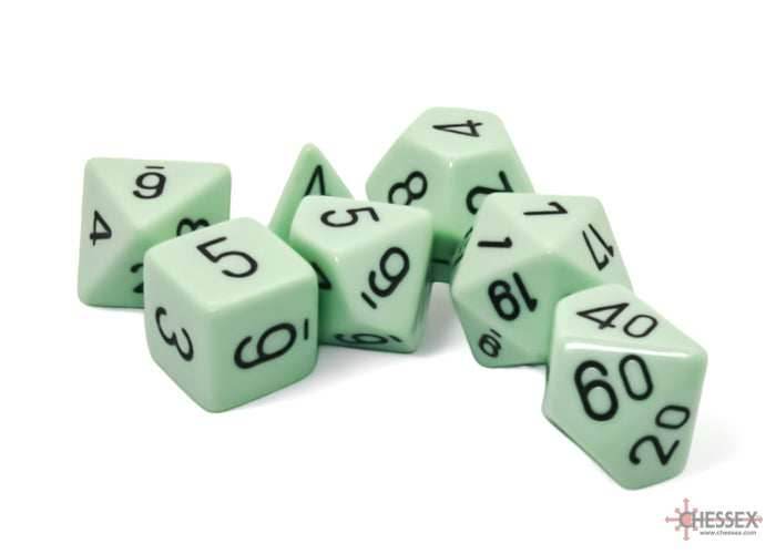 Opaque Pastel Green/back | 7-Dice, 16mm, 12mm, d10s by Chessex - 7-Dice Set