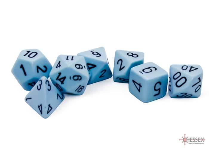 Opaque Pastel Blue/back | 7-Dice, 16mm, 12mm, d10s by Chessex - 7-Dice Set