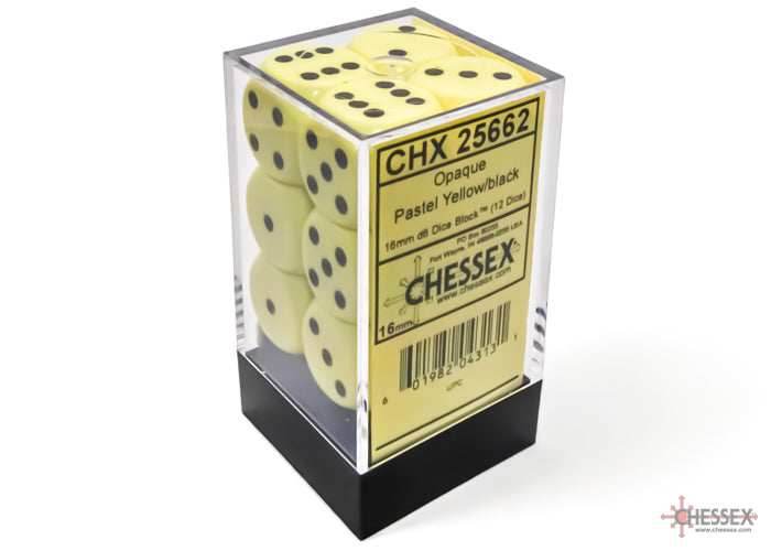 Opaque Pastel Yellow/back | 7-Dice, 16mm, 12mm, d10s by Chessex - 16mm Block