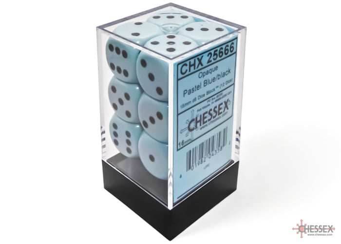 Opaque Pastel Blue/back | 7-Dice, 16mm, 12mm, d10s by Chessex - 16mm Block