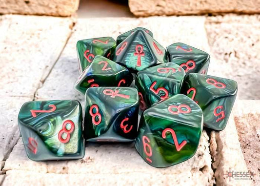 Scarab Jade/red Ankh D10 (10 set) - 