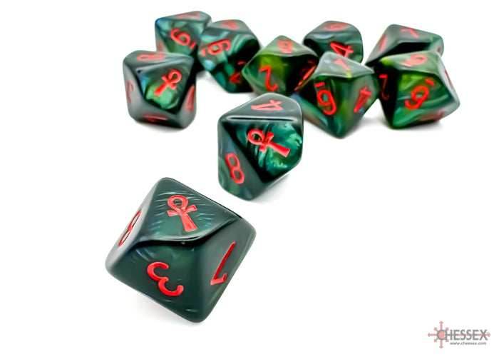 Scarab Jade/red Ankh D10 (10 set) - 