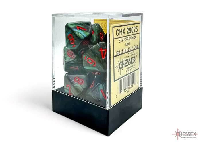 Scarab Jade/red Ankh D10 (10 set) - 