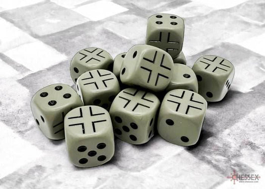 WW2 dice German Opaque Dark Grey/black 16mm d6 Dice Block (12 dice) - 