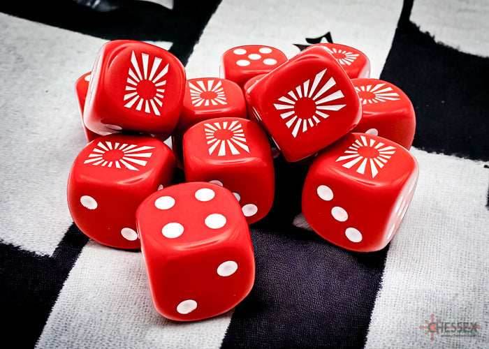 WW2 dice Japan Opaque Red/white 16mm d6 Dice Block (12 dice) - 