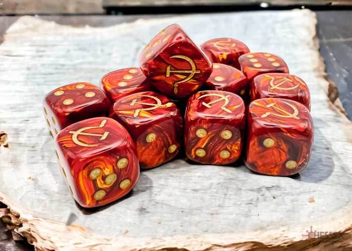 WW2 dice Soviet Scarab Scarlet/gold 16mm d6 Dice Block (12 dice) - 