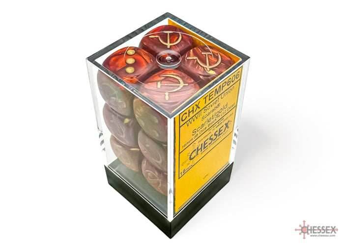 WW2 dice Soviet Scarab Scarlet/gold 16mm d6 Dice Block (12 dice) - 