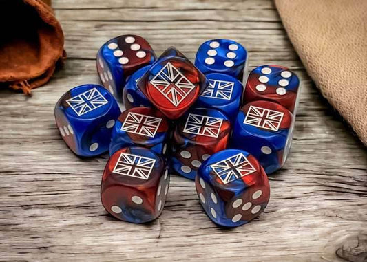 WW2 dice United Kingdom Gemini Blue-Red/white 16mm d6 Dice Block (12 dice) - 