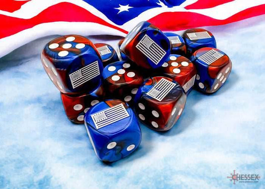 WW2 dice United States Gemini Blue-Red/white 16mm d6 Dice Block (12 dice) - 