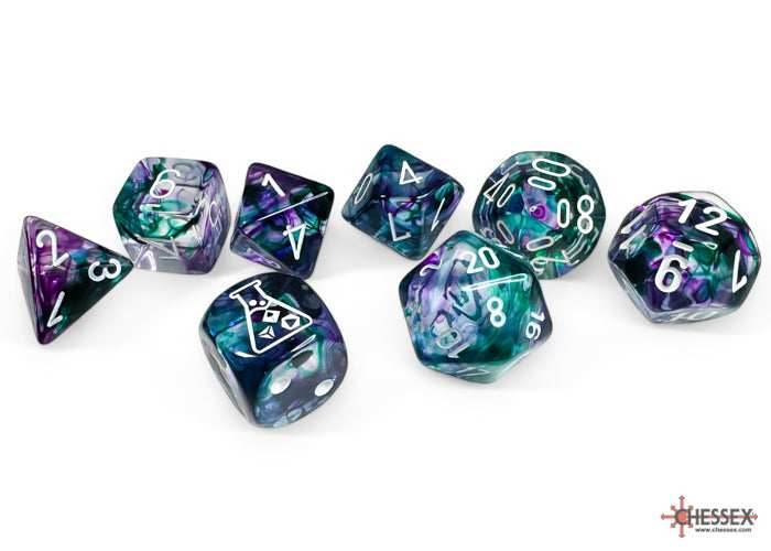 Nebula Fluorite/white Polyhedral 7-Dice Set (with bonus die) - 