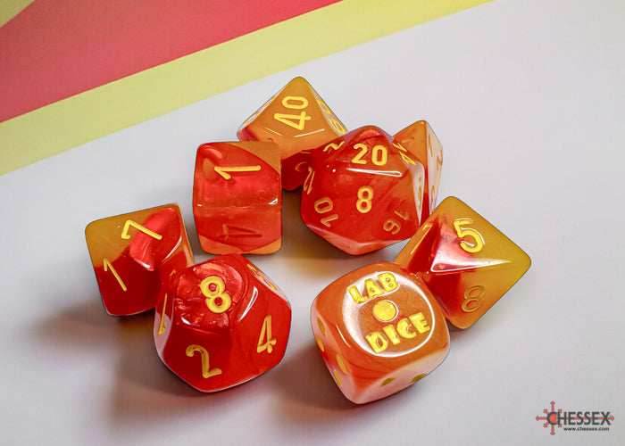 Gemini Gellow-Red/yellow Polyhedral Luminary 7-Dice Set (with bonus die) - 