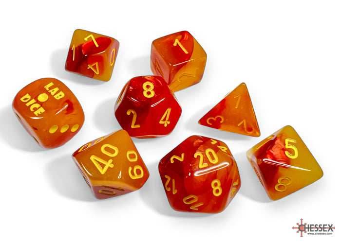 Gemini Gellow-Red/yellow Polyhedral Luminary 7-Dice Set (with bonus die) - 