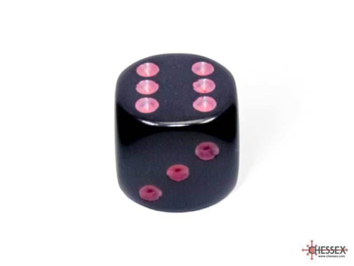 Chessex Opaque 16mm Pipped d6 Standard Dice Collection - Classic Colors - Available Individually - Black w/Pink