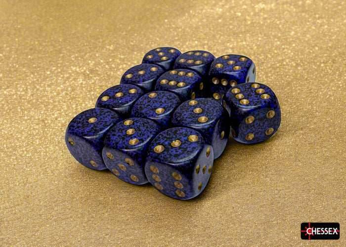 Speckled 16mm D6 RPG Chessex Dice (10 Dice) - Golden Cobalt - Purple and Black - 