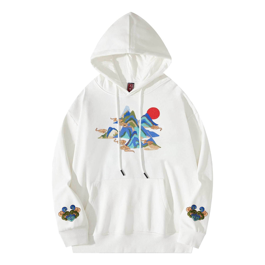 KH9232 Mountains Embroidery Hoodie - White / S