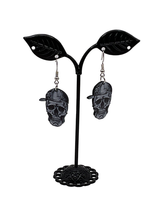 Skull With Ball Cap Earrings