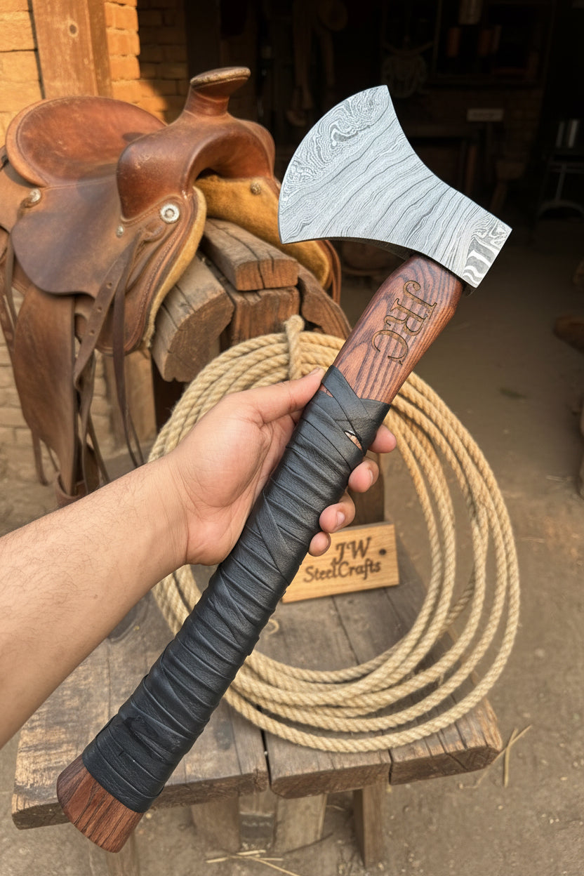Heavy Duty Damascus Camp Axe 20 Inch Handle