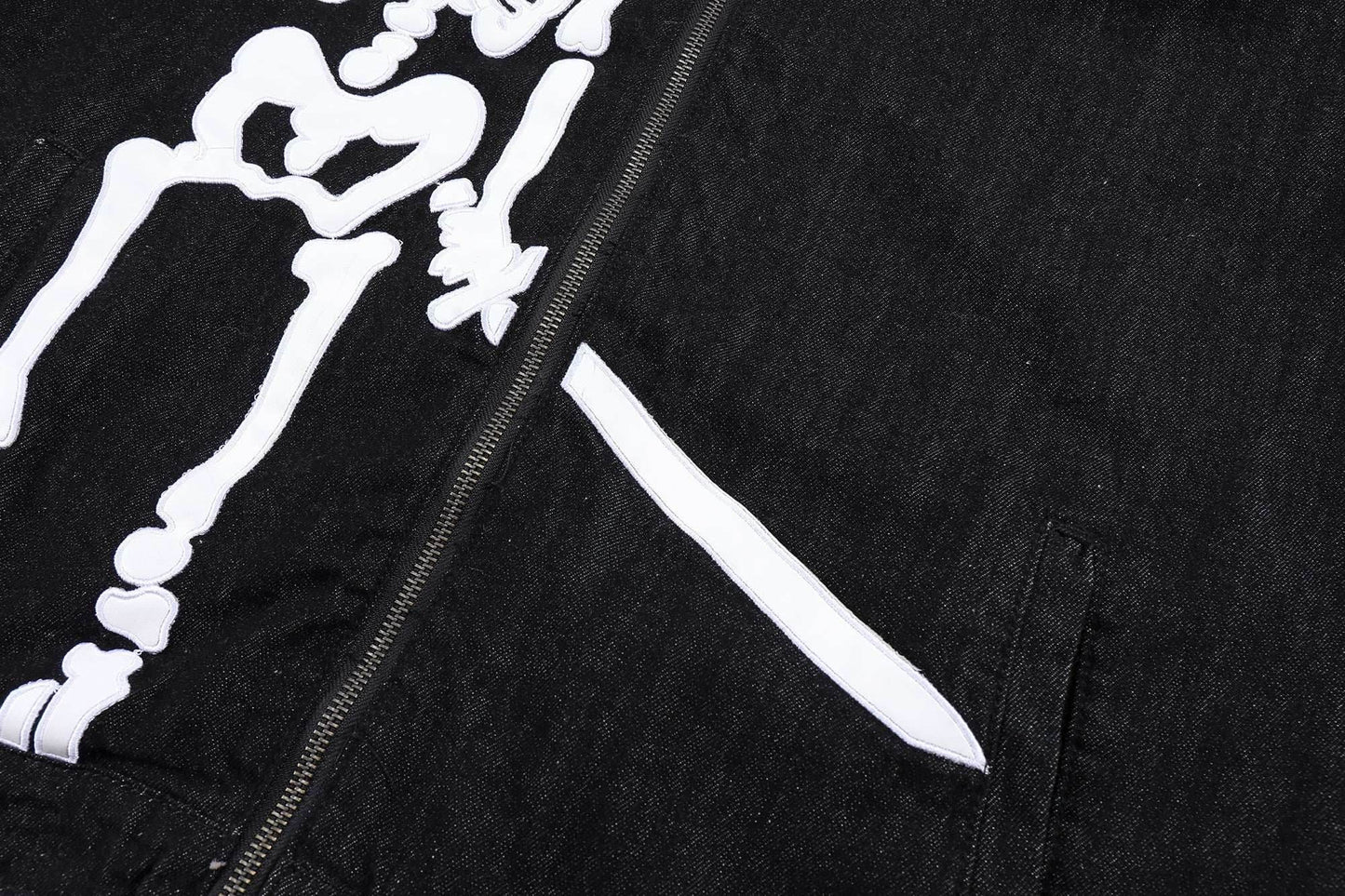 Crying Skeleton Denim Jacket - Black / M