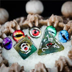 Reptile Green Demon Eye Dragon Eye Dice 7-Dice Set Resin Dungeons and Dragons Dice - 