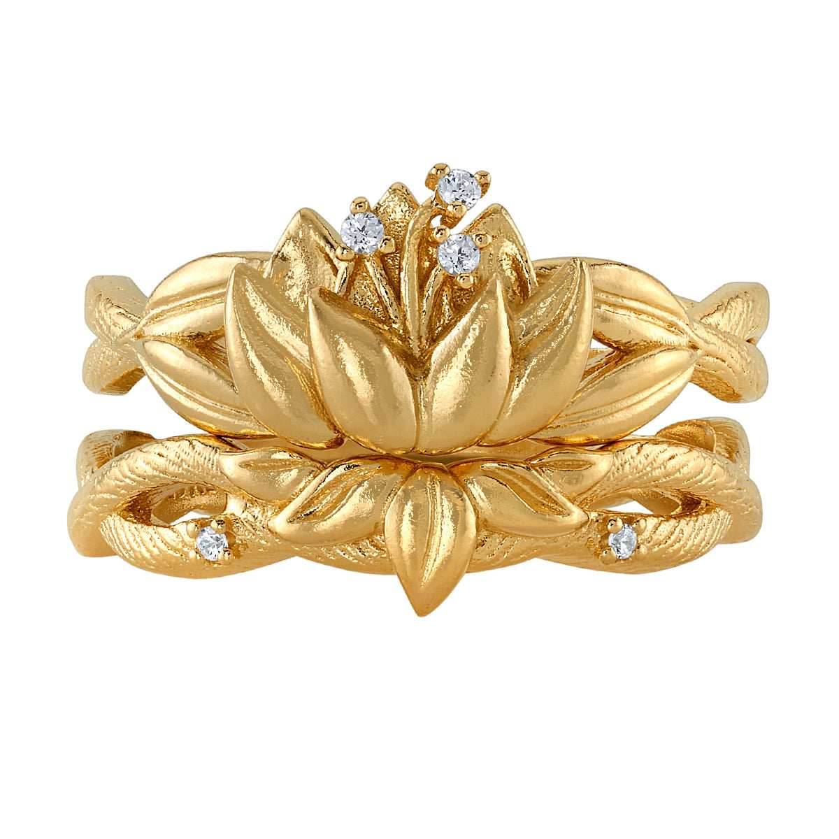 Disney X RockLove DISNEY THE PRINCESS AND THE FROG Tiana Water Lily Stacker Rings - Yellow Gold Plated / Size 5