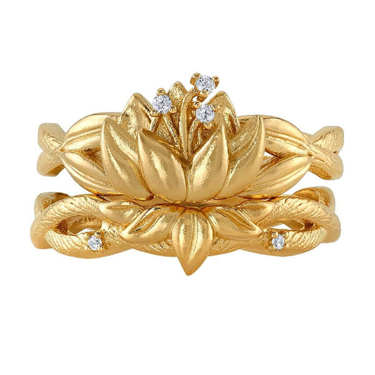 Disney X RockLove DISNEY THE PRINCESS AND THE FROG Tiana Water Lily Stacker Rings - Yellow Gold Plated / Size 5