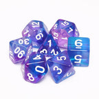 Crystal Dream 7-Dice Set Purple/Blue w/White Numbers Stained Glass Dnd Dice Set - 