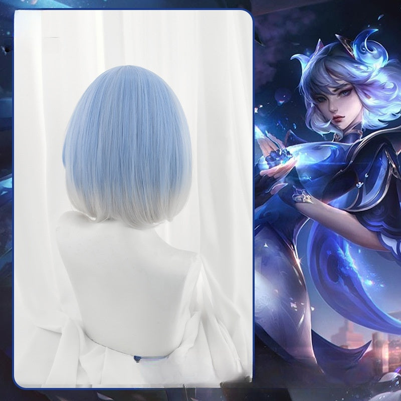 League of Legends cosplay wig, blue and white porcelain, Erelia knife girl