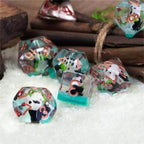 Bamboo Panda on Blue Glitter 7-Dice Set w/Copper Numbers Dnd Dice Set - 