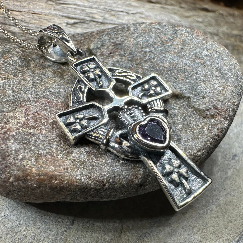 Irish Love Shamrock Claddagh Cross Necklace