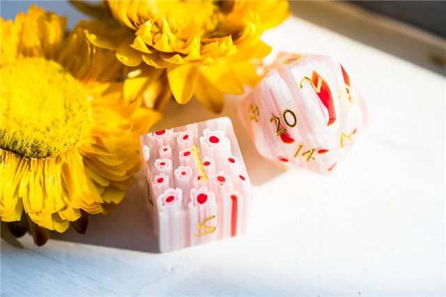 Flower Glass DND Dice Red Limited Edition in Wood Box - 