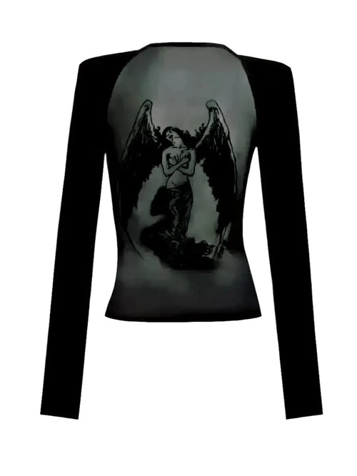 'Angles' Dark Mesh See-Through Prints Shirts