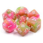 Apple Taffy Lime Green/Pink Glitter/Swirl 7-Dice Set by HendgaDice - 