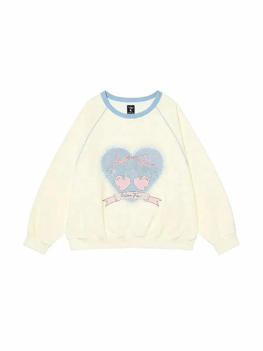 'Agashi' Cherry Ribbon Coquette Sweet Hoodie Sweatshirt