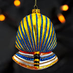 Evil Egyptian Pharoah Half Skull Head Glass Ornament, Gothic Halloween Tree Decor - 