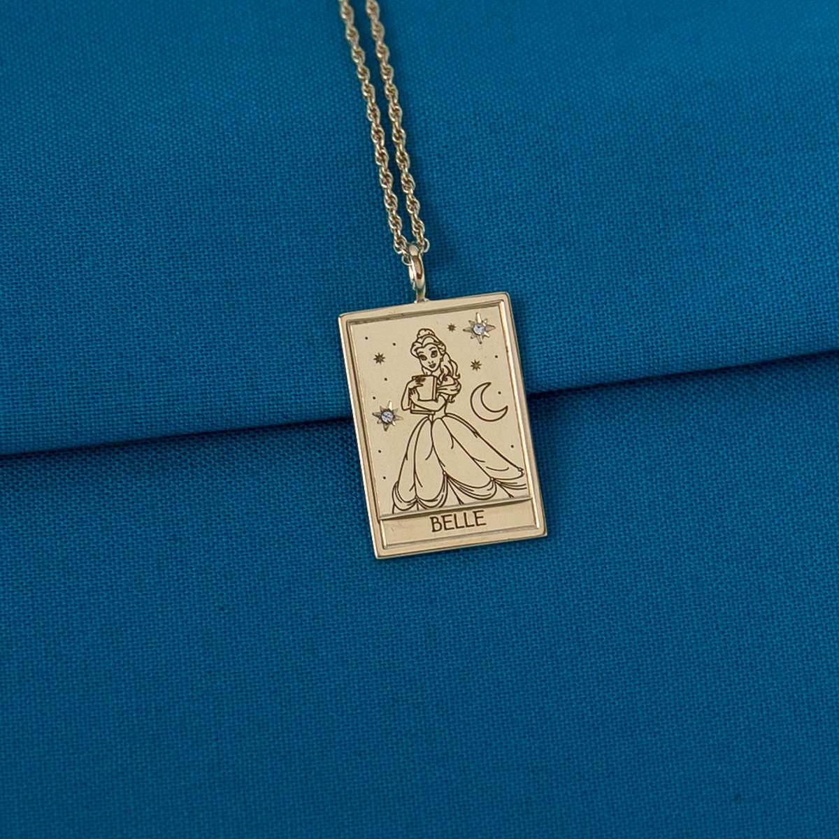Disney X RockLove BEAUTY AND THE BEAST Belle Tablet Necklace - Sterling Silver