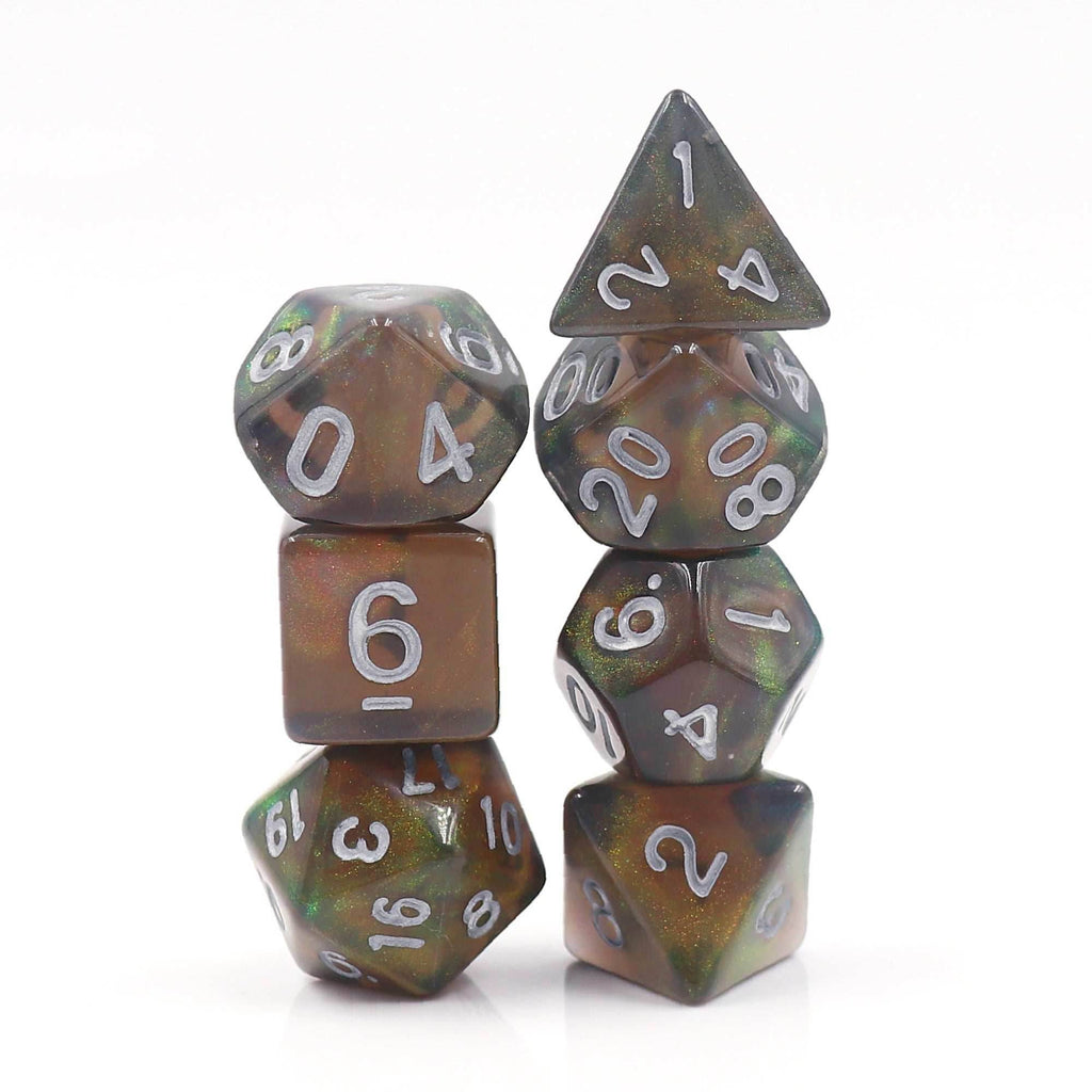 Night Wish: Smoke Grey Glitter Iridescent Effect 7-Dice Set - 