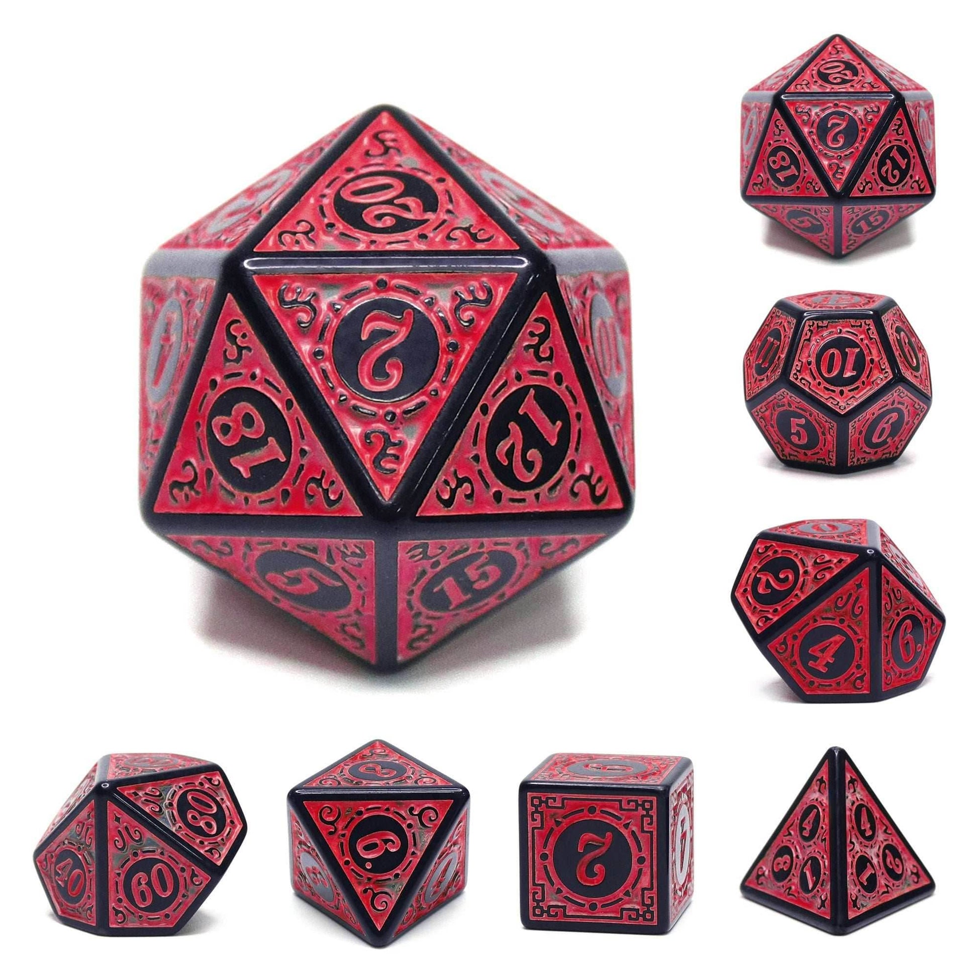 Red Magic Flame 7-Dice Set DND RPG Dice Black w/Color Fill - 