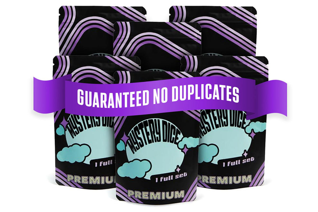 Premium Mystery Dice 6 Pack – Dice, Pins, and Stickers! No Duplicates!