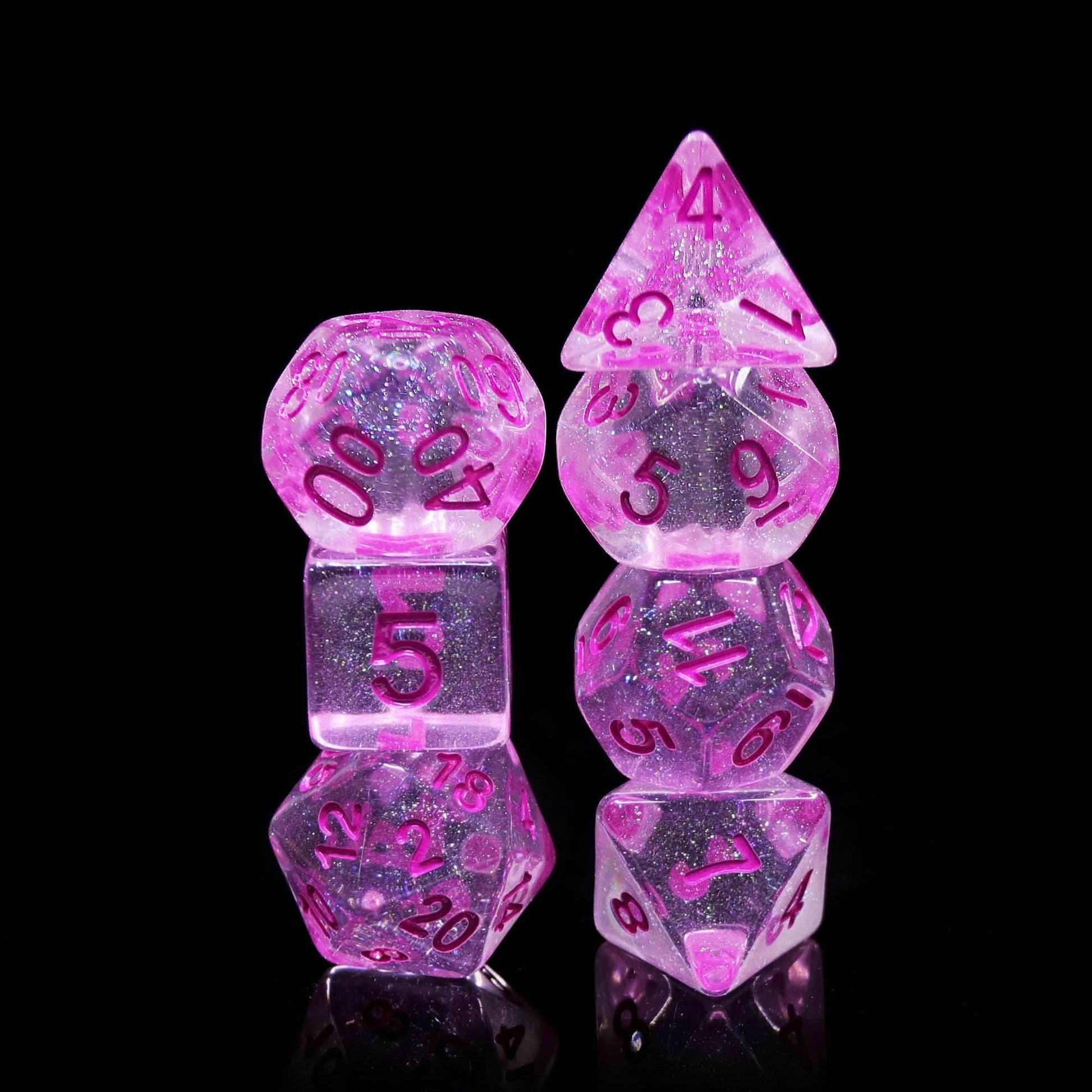 Pink World Glitter Pink with Pink Numbering 7-Dice Set RPG - 