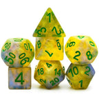 Blue & Yellow w/green Galaxy Glitter 7-Dice Set RPG - 