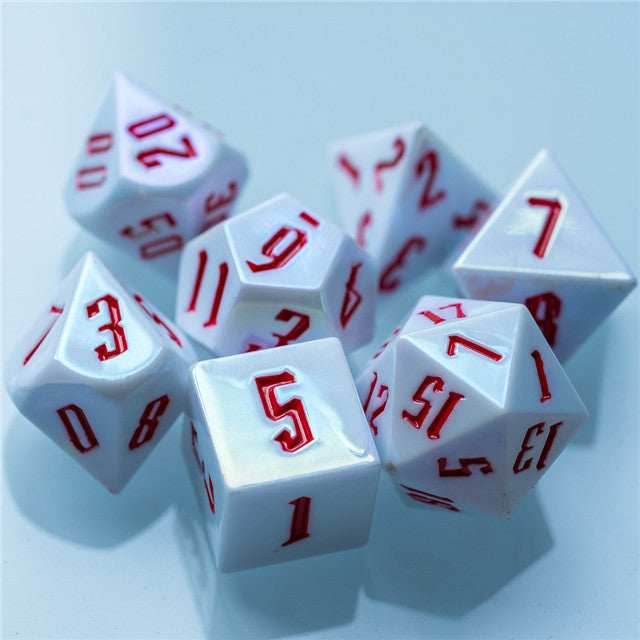 Peppermint White Colorful DND Dice (White&Red) 7-Dice - 