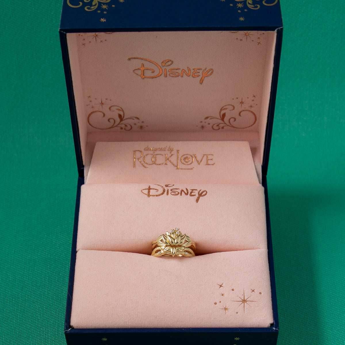 Disney X RockLove DISNEY THE PRINCESS AND THE FROG Tiana Water Lily Stacker Rings - Yellow Gold Plated / Size 5