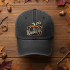 "Thankful Pumpkin" Embroidered Baseball Cap – Vintage Washed Black Hat