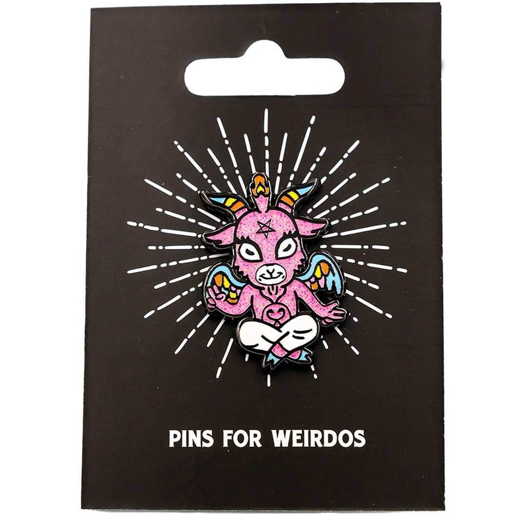 Cute Baphomet Goat Hard Enamel Pin with Glitter - 